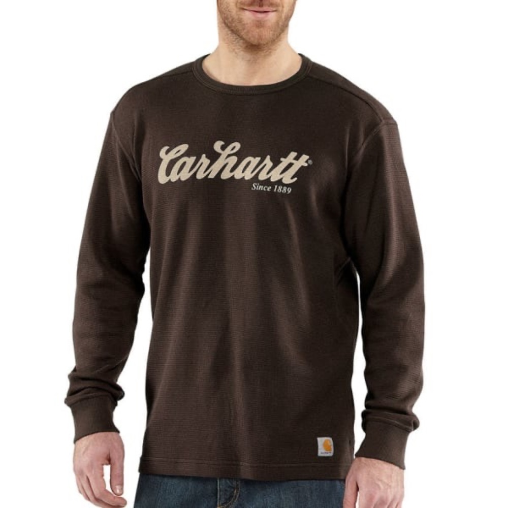Carhartt Vintage Brown Thermal Textured Knit Script Graphic Crewneck Size XXL